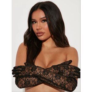 Fashion Nova ✦ Black Floral Lace Gloves ✦ Opera-Length Elegant Formal Accessory